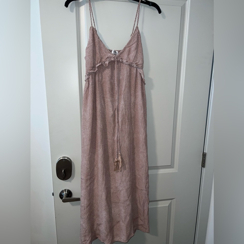 Beautiful off pink almost a tan colored dress with white polkadots